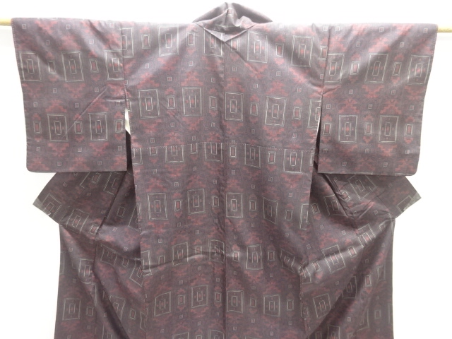  大正ロマン　幾何学模様手織り紬着物アンサンブル